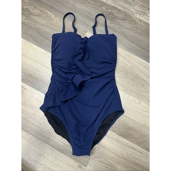 PROFILE BY GOTTEX TUTTI FRUTTI BANDEAU RUFFLE ONE PIECE SWIMSUIT US10 $138 - Picture 4 of 7